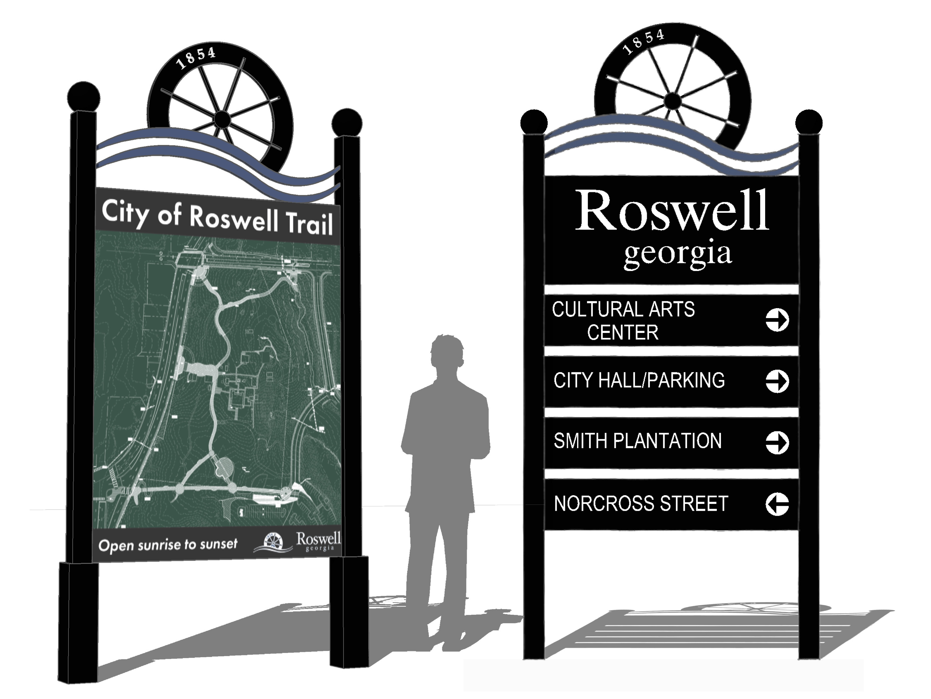 Roswell Wayfinding sign elevation_combo